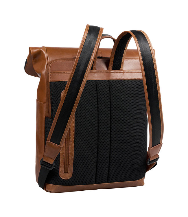 Bloomsbury Leren Rolltop 14 inch Laptop Rugtas - Unisex Rugzak - Dames en Heren - Echt Leer - Cognac