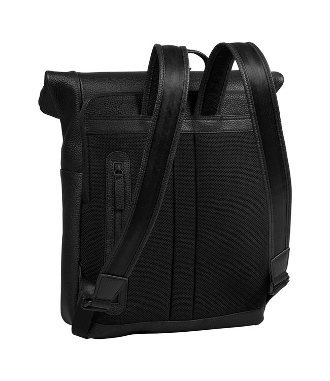 Bloomsbury Leren Rolltop 14 inch Laptop Rugtas - Unisex Rugzak - Dames en Heren - Echt Leer - Zwart