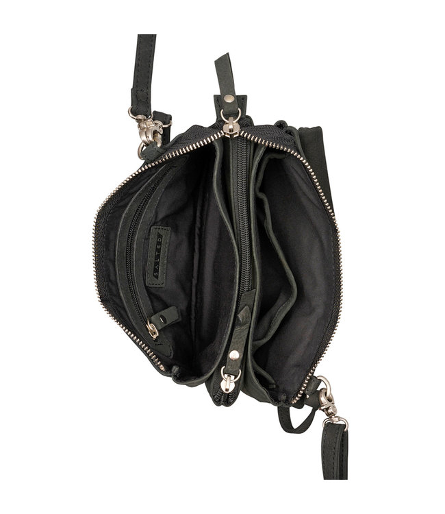 Salted Leren Dames Schoudertasje Minibag - Clutch - Nubuck Leer - Zwart