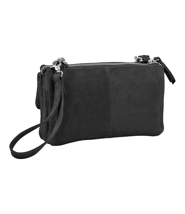 Salted Leren Dames Schoudertasje Minibag - Clutch - Nubuck Leer - Zwart