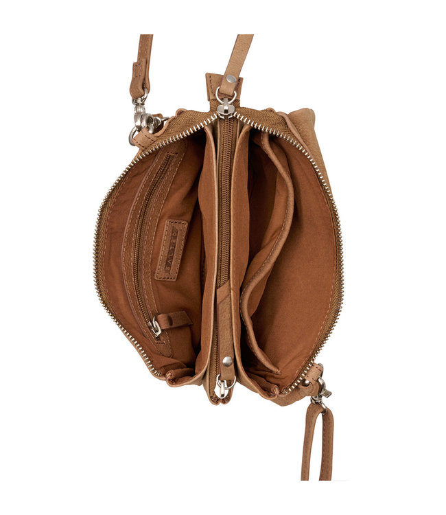 Salted Leren Dames Schoudertasje Minibag - Clutch - Nubuck Leer - Cognac