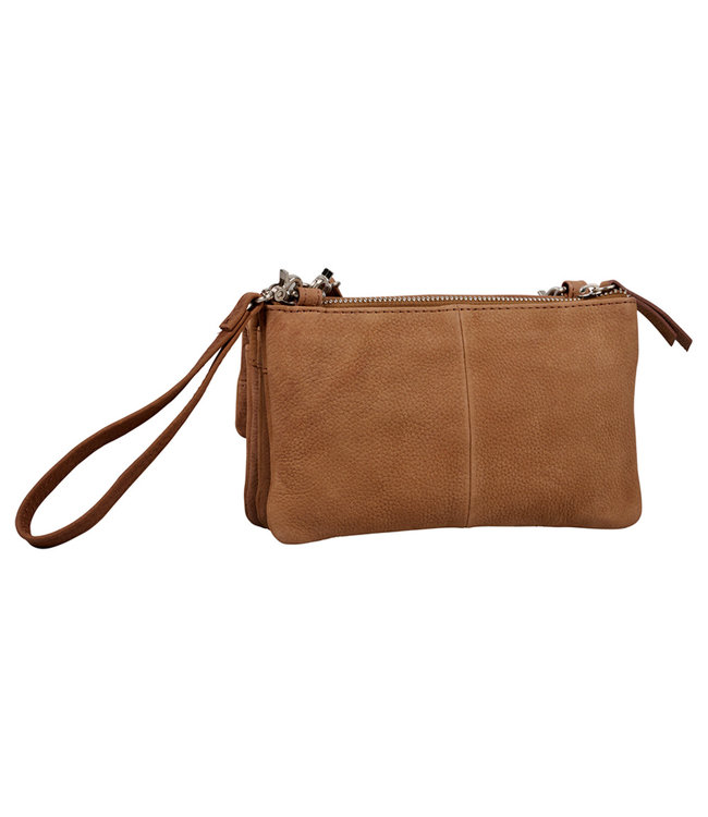 Salted Leren Dames Schoudertasje Minibag - Clutch - Nubuck Leer - Cognac