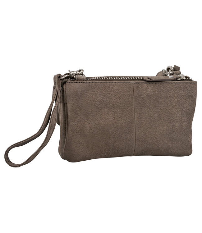 Salted Leren Dames Schoudertasje Minibag - Clutch - Nubuck Leer - Taupe