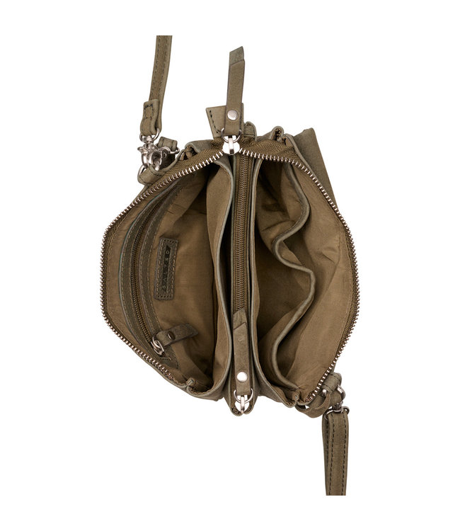 Salted Leren Dames Schoudertasje Minibag - Clutch - Nubuck Leer - Olijfgroen