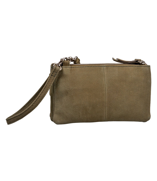 Salted Leren Dames Schoudertasje Minibag - Clutch - Nubuck Leer - Olijfgroen