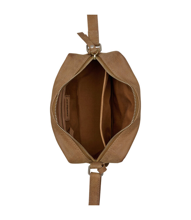 Salted Leren Dames Schoudertasje - Crossover - Camerabag - Nubuck Leer - Cognac