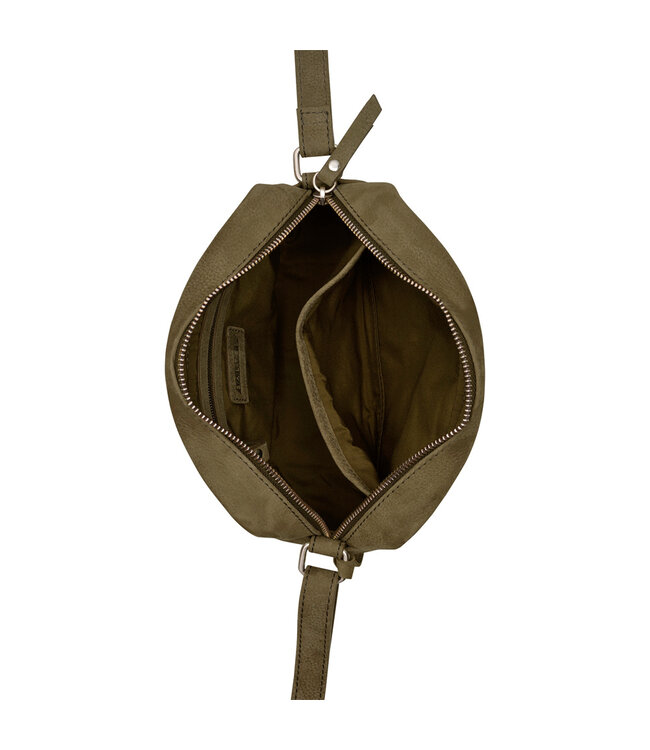 Salted Leren Dames Schoudertasje - Crossover - Camerabag - Nubuck Leer - Olijfgroen