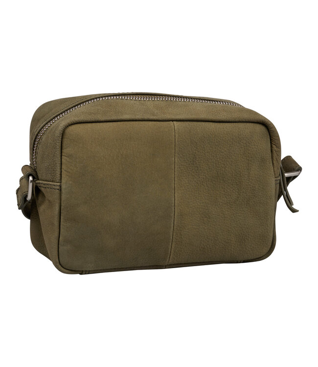 Salted Leren Dames Schoudertasje - Crossover - Camerabag - Nubuck Leer - Olijfgroen