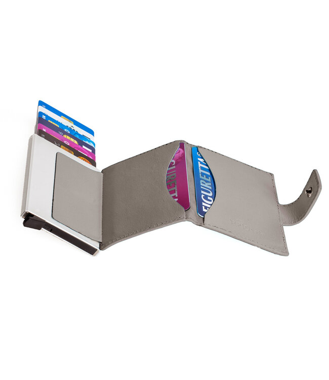 Figuretta Leren Cardprotector RFID Compact Creditcardhouder - Dames en Heren - Grijs