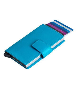 Figuretta Leren RFID Compact Cardprotector Metallic Blauw