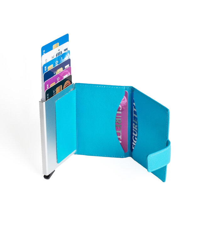 Figuretta Leren Cardprotector RFID Compact Creditcardhouder - Dames en Heren - Metallic Blauw