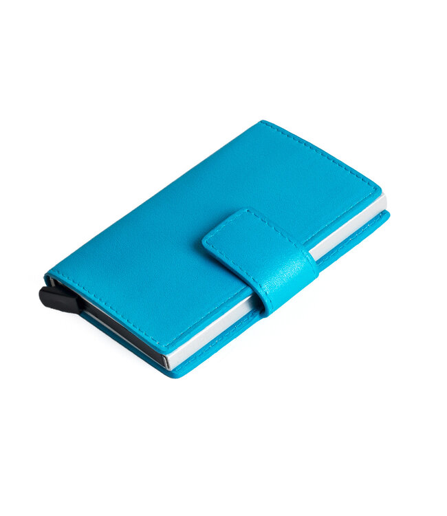 Figuretta Leren Cardprotector RFID Compact Creditcardhouder - Dames en Heren - Metallic Blauw