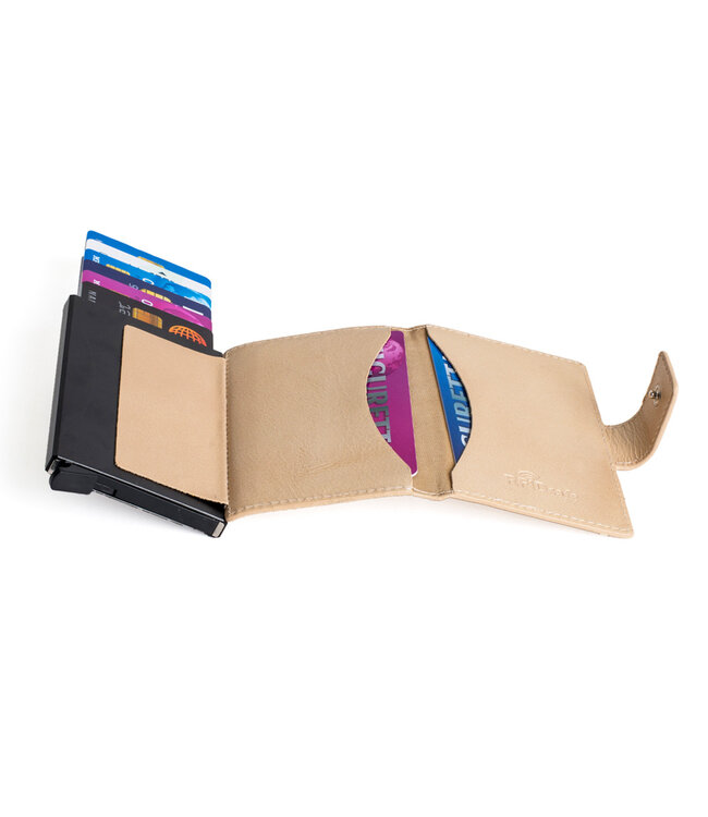 Figuretta Leren Cardprotector RFID Compact Creditcardhouder - Dames en Heren - Metallic Goud