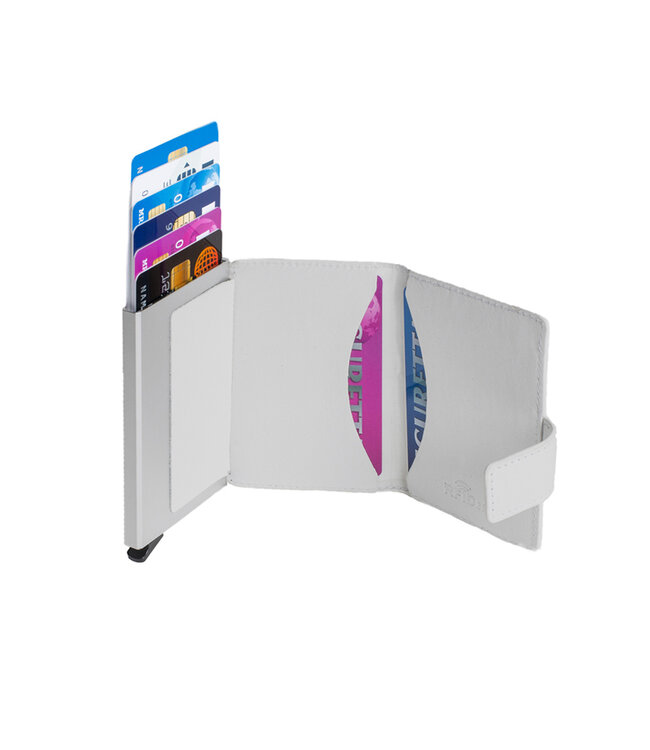 Figuretta Leren Cardprotector RFID Compact Creditcardhouder - Dames en Heren - Metallic Zilver