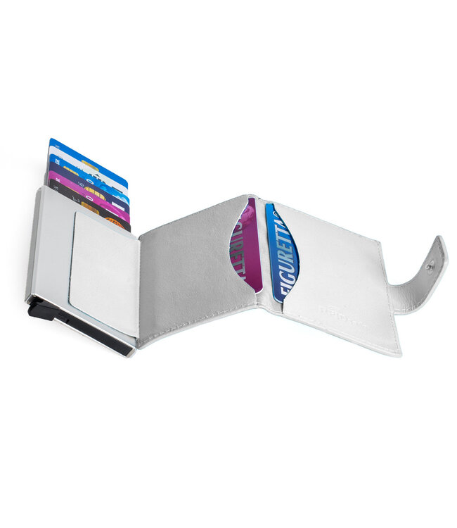 Figuretta Leren Cardprotector RFID Compact Creditcardhouder - Dames en Heren - Metallic Zilver