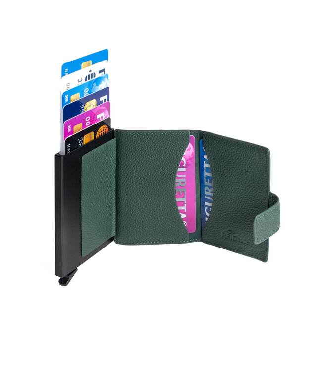 Figuretta Leren Cardprotector RFID Compact Creditcardhouder - Dames en Heren - Groen