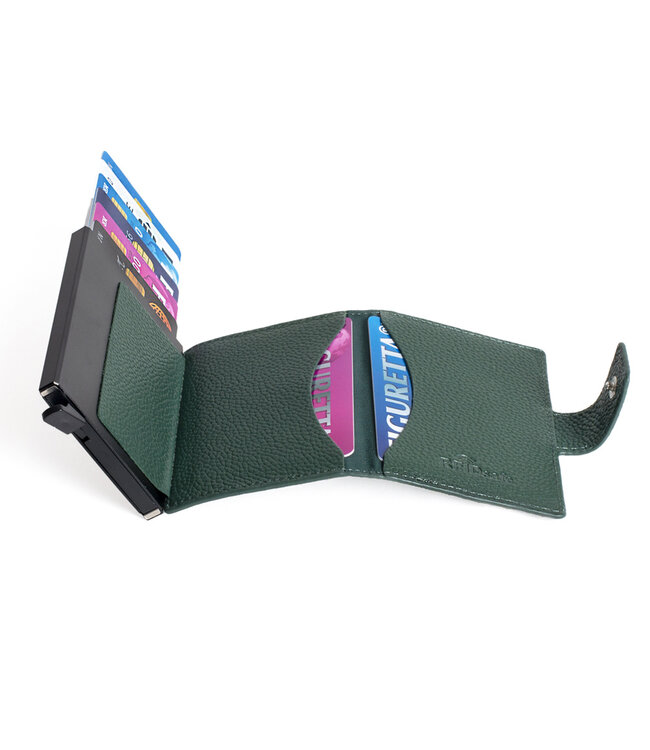 Figuretta Leren Cardprotector RFID Compact Creditcardhouder - Dames en Heren - Groen