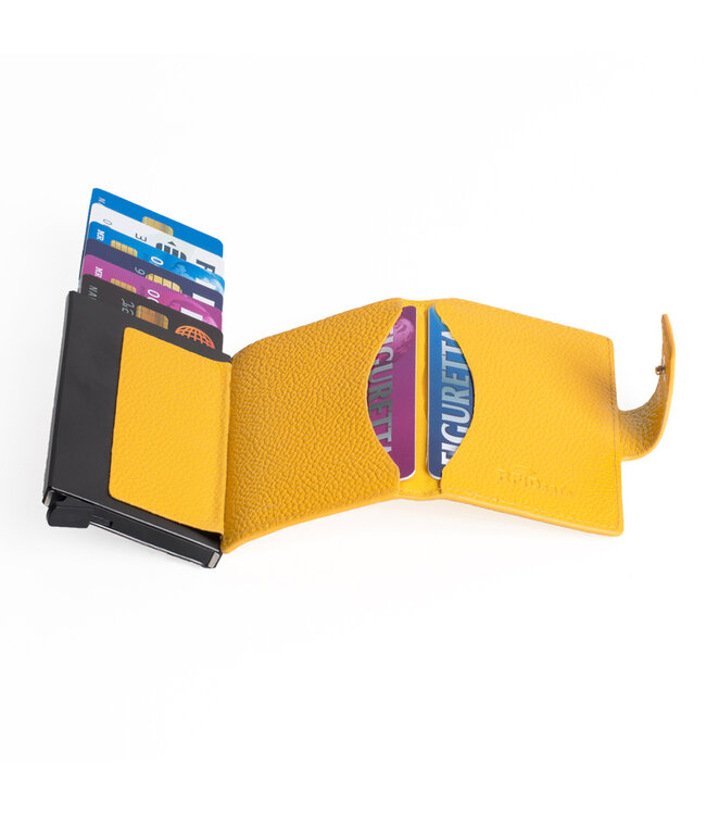 Figuretta Leren Cardprotector RFID Compact Creditcardhouder - Dames en Heren - Geel