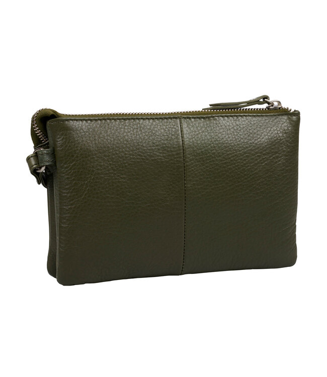 Salted Dames Crossover Schoudertas - Glad Leer - Legergroen