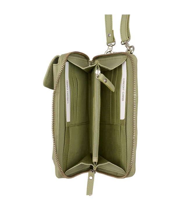 Salted Dames Telefoontasje - Portemonnee tasje - Glad Leer - Olijfgroen