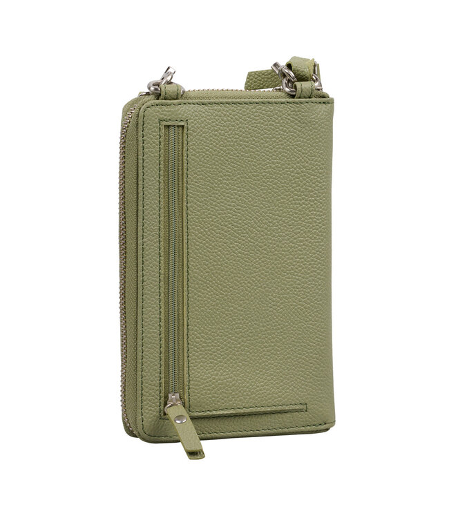 Salted Dames Telefoontasje - Portemonnee tasje - Glad Leer - Olijfgroen