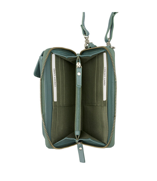 Salted Dames Telefoontasje - Portemonnee tasje - Glad Leer - Zeegroen