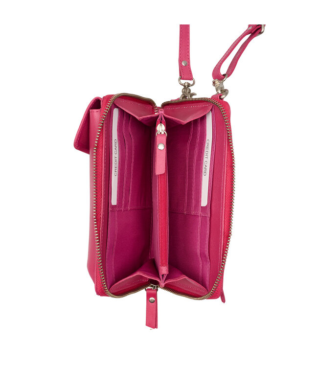 Salted Dames Telefoontasje - Portemonnee tasje - Glad Leer - Fuchsia Roze