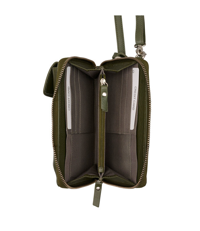 Salted Dames Telefoontasje - Portemonnee tasje - Glad leer - Legergroen