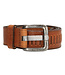 Old West Leren Geperforeerde Sleufjes Riem voor Dames en Heren - Echt Leer - Gestikte Rand - Riemstrook 4 cm breed - Cognac