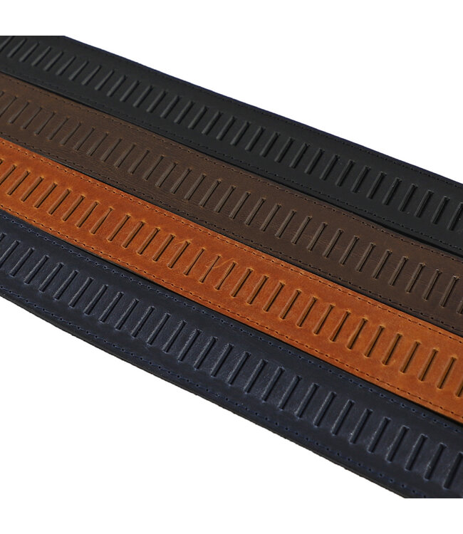 Houtkamp Leren Geperforeerde Sleufjes Riem - Dames en Heren - Volledig Nerfleer - Gestikte Rand - Echt Leer - Zwart