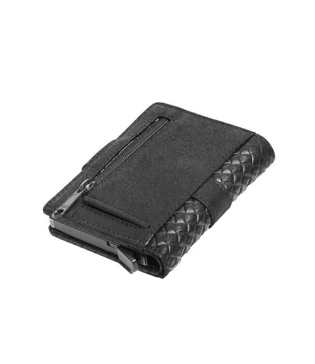 Figuretta RFID Creditcardhouder met Muntgeldvak - Cardprotector - Vlechtpatroon - Dames en Heren - Echt Leer - Zwart