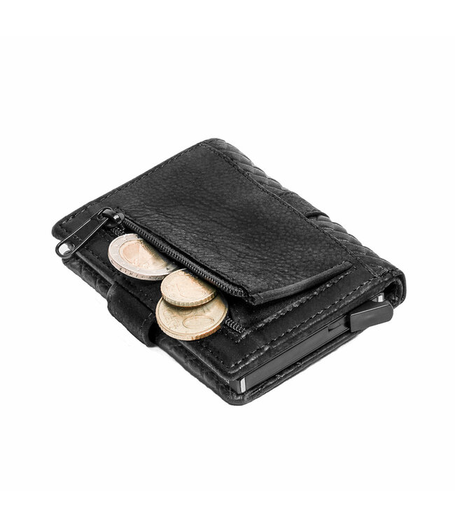 Figuretta RFID Creditcardhouder met Muntgeldvak - Cardprotector - Vlechtpatroon - Dames en Heren - Echt Leer - Zwart