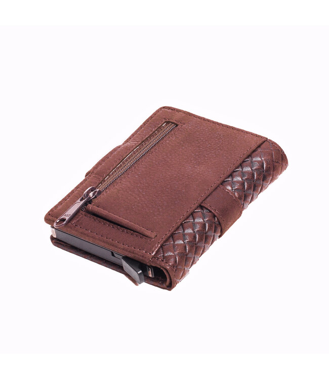 Figuretta RFID Creditcardhouder met Muntgeldvak - Cardprotector - Vlechtpatroon - Dames en Heren - Echt Leer - Rood