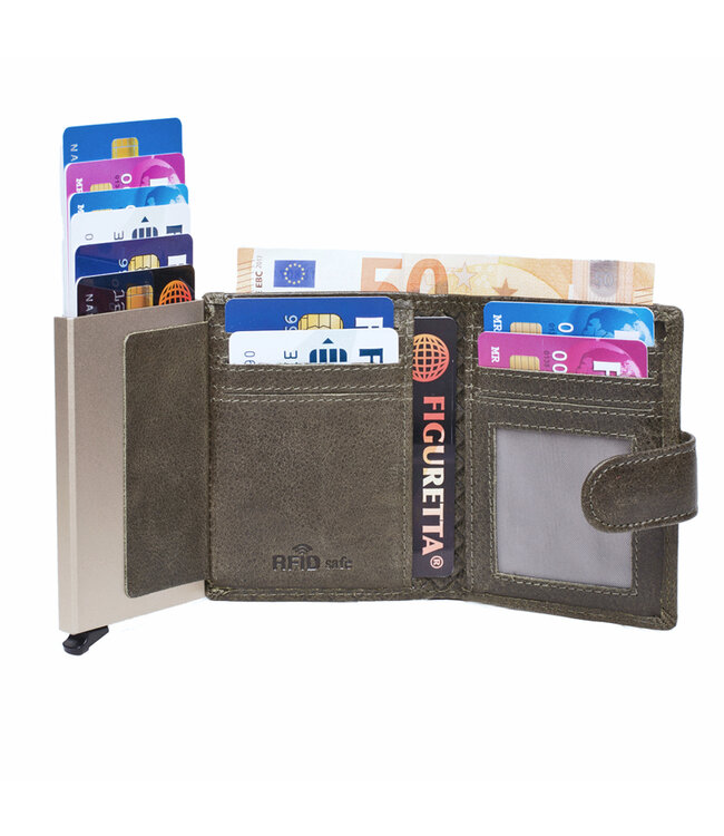 Figuretta RFID Creditcardhouder met Muntgeldvak - Cardprotector - Vlechtpatroon - Dames en Heren - Echt Leer - Groen