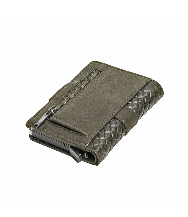 Figuretta RFID Creditcardhouder met Muntgeldvak - Cardprotector - Vlechtpatroon - Dames en Heren - Echt Leer - Groen