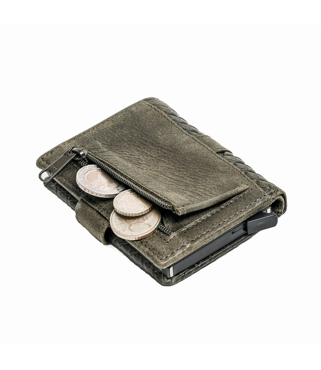 Figuretta RFID Creditcardhouder met Muntgeldvak - Cardprotector - Vlechtpatroon - Dames en Heren - Echt Leer - Groen