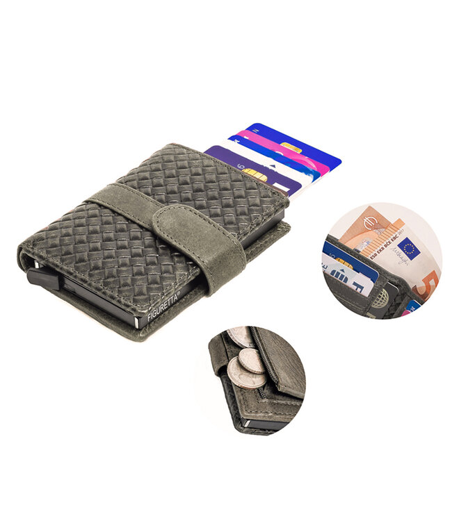 Figuretta RFID Creditcardhouder met Muntgeldvak - Cardprotector - Vlechtpatroon - Dames en Heren - Echt Leer - Groen