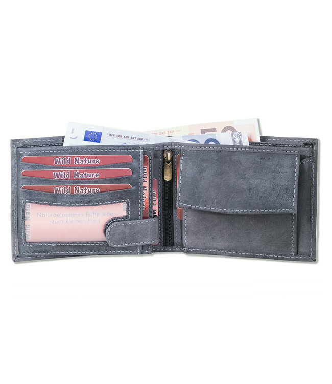 Wild Nature Leren Billfold Portemonnee - Heren - Leer - Donker grijs
