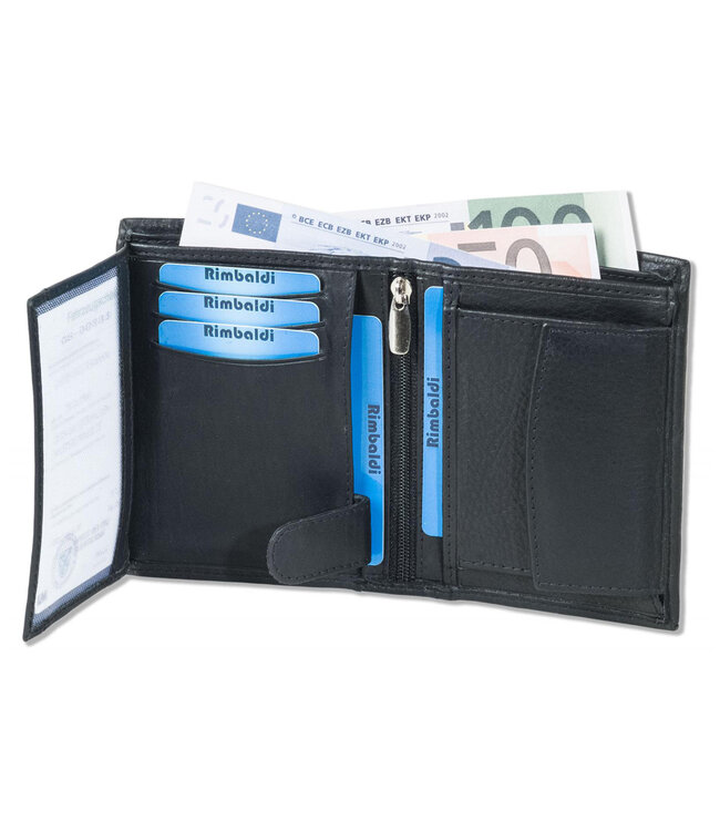 Rimbaldi Leren Billfold Portemonnee RFID - Staand Model - Zwart