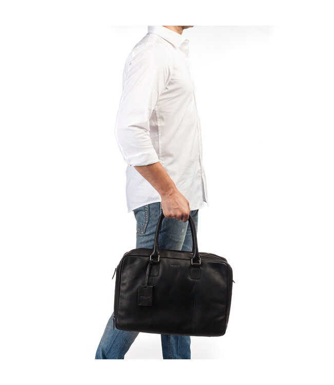 BURKELY Antique Avery Leren Unisex Laptop Tas - 15.6 inch - Zwart