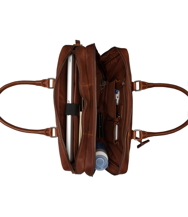 BURKELY Antique Avery Leren Unisex Laptop Tas - 15.6 inch - Cognac