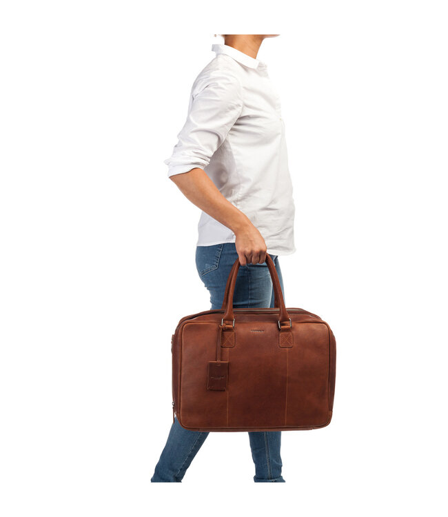 BURKELY Antique Avery Leren Unisex Laptop Tas - 15.6 inch - Cognac