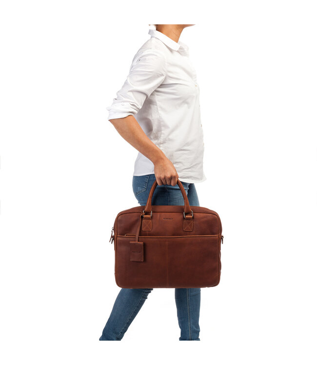 BURKELY Antique Avery Leren Unisex Laptoptas - Enkele Rits - 15.6 inch - Cognac