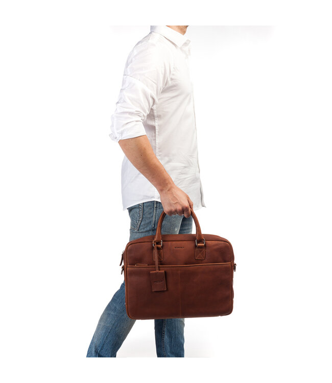 BURKELY Antique Avery Leren Unisex Laptoptas - Enkele Rits - 15.6 inch - Cognac