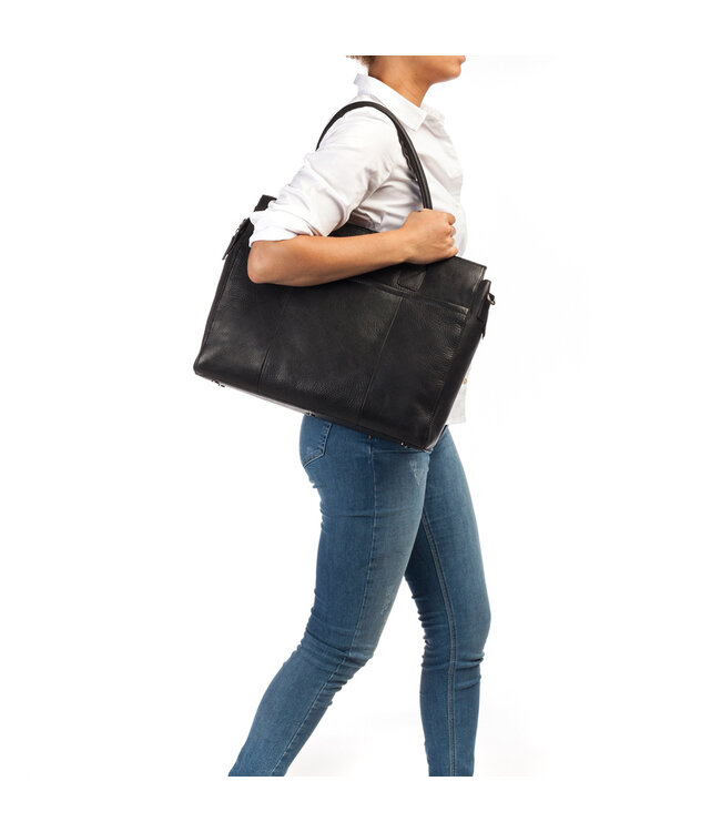 BURKELY Antique Avery Leren Dames  Laptoptas - Enkele Rits - 15.6 inch - Zwart