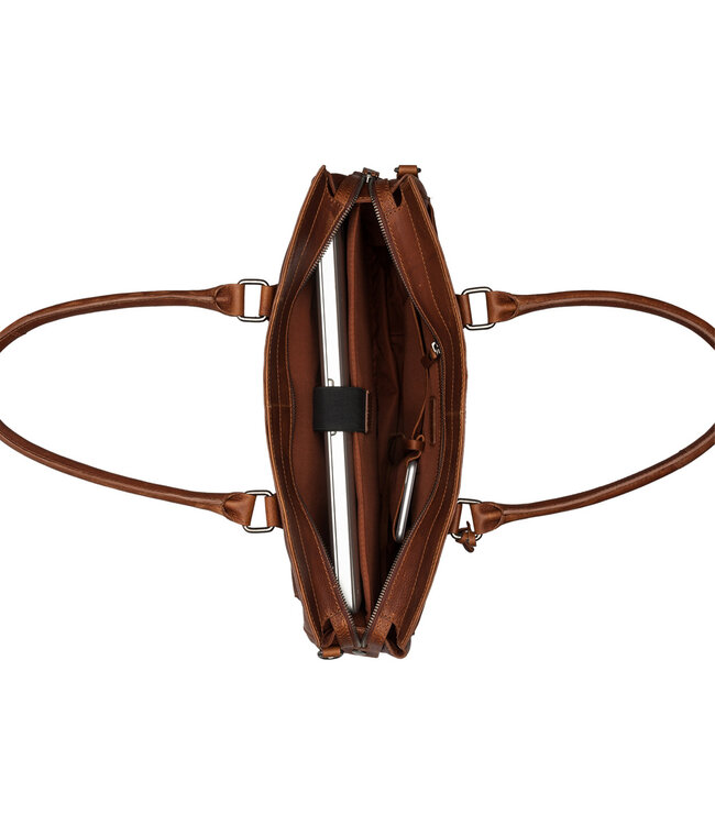 BURKELY Antique Avery Leren Dames  Laptoptas - Enkele Rits - 15.6 inch - Cognac