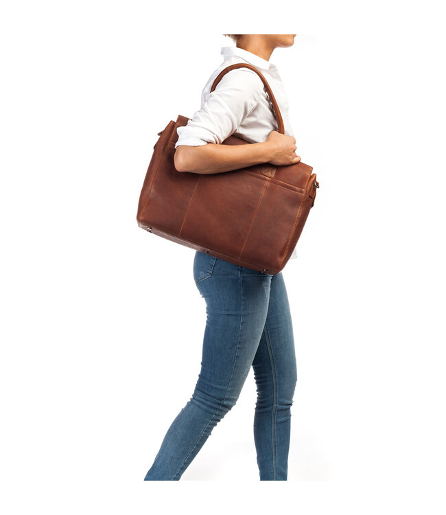BURKELY Antique Avery Leren Dames  Laptoptas - Enkele Rits - 15.6 inch - Cognac