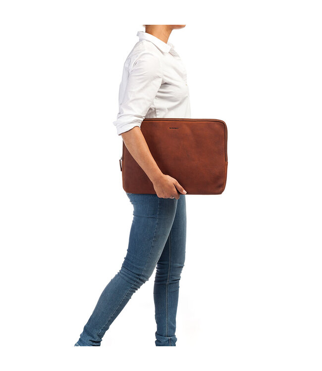 BURKELY Antique Avery Leren 15.6 inch Universele Laptophoes Sleeve -  Cognac