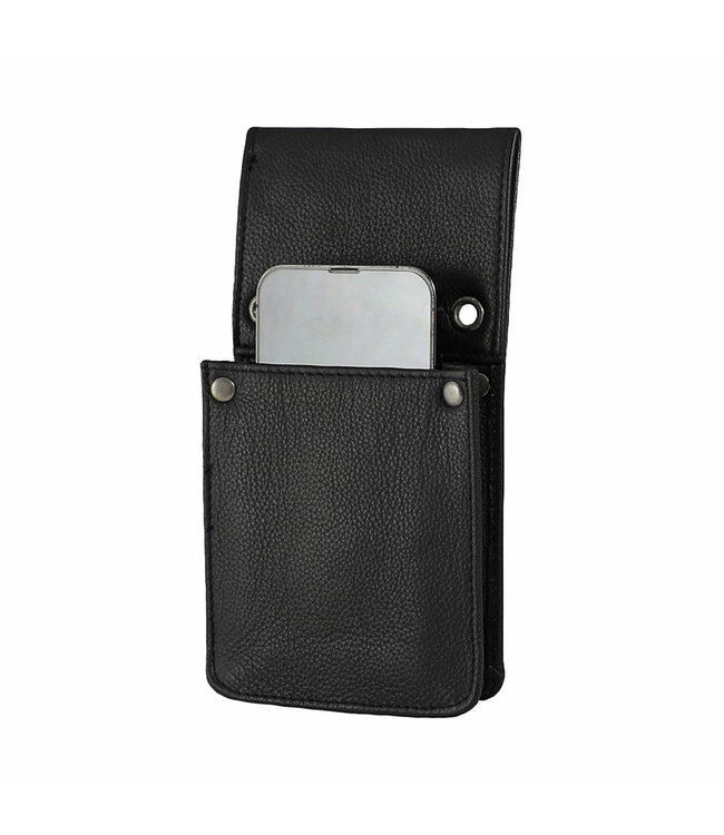 Houtkamp Leren Horeca Handterminal Holster - Riem Holster voor Handheld of Smartphone - Robuust Nappa Leer - Zwart
