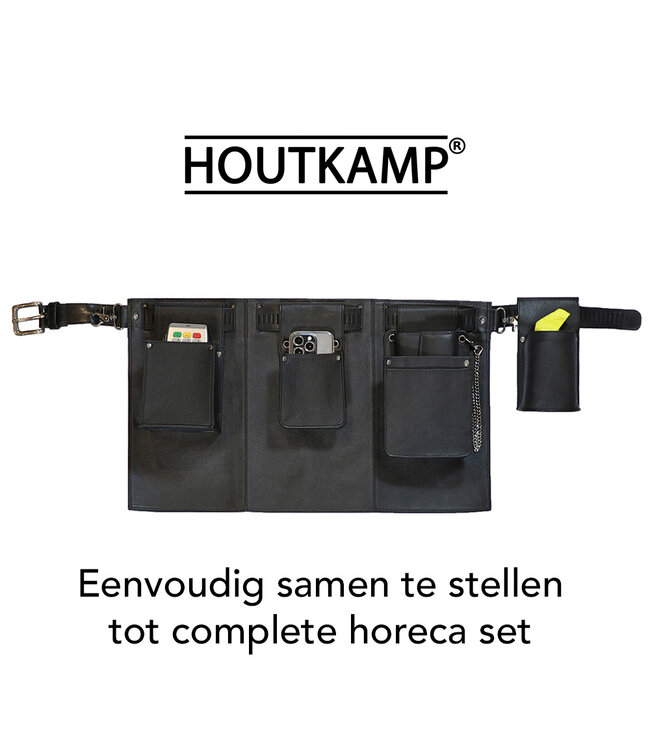 Houtkamp Leren Horeca Schort - Korte Sloof voor bevestiging aan Riem - Robuust Nappa Leer - Zwart